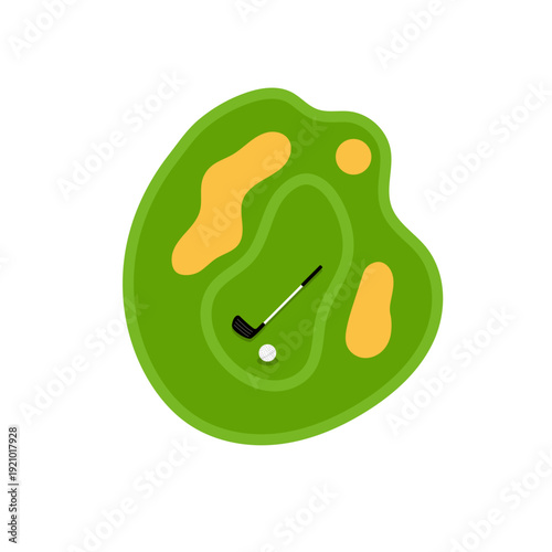 Golf Course Hole, Green with Sand Traps and Flag