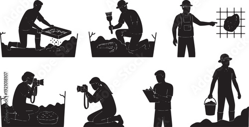 Archaeological Dig Site Team Silhouettes in the Jungle