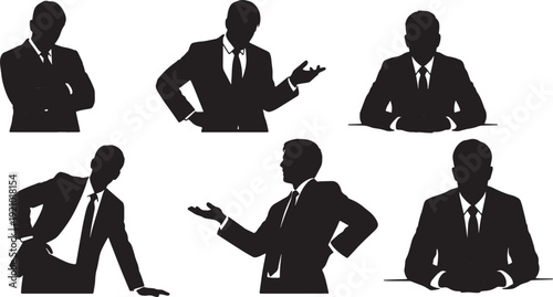 Black Solid Assertive Interview Silhouettes Set of Six on White Background