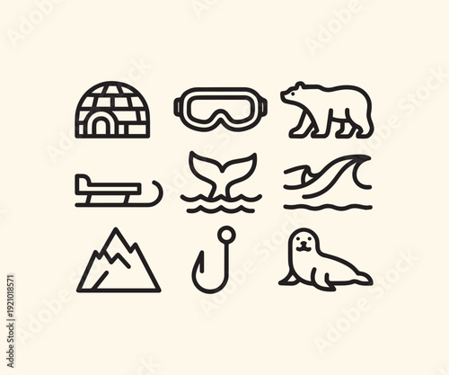 Arctic Life And Winter Adventure A Collection Of Minimalist Line Icons