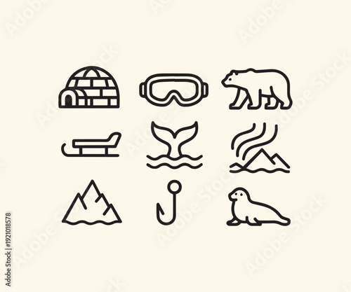 Arctic Adventure Line Icon Set For Winter and Wildlife Exploration