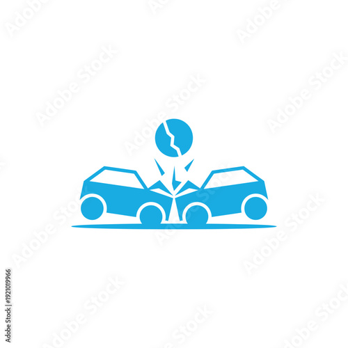 Blue car crash with broken globe accident vehicle collision