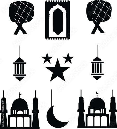 Vector illustration of Islamic mosque and Ramadan icon