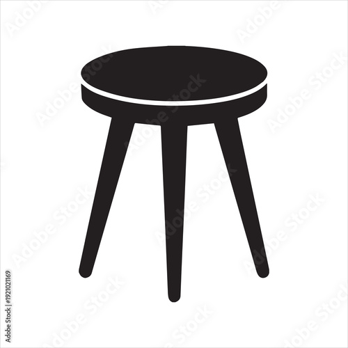 Minimalist black silhouette of a three legged wooden stool with round seat