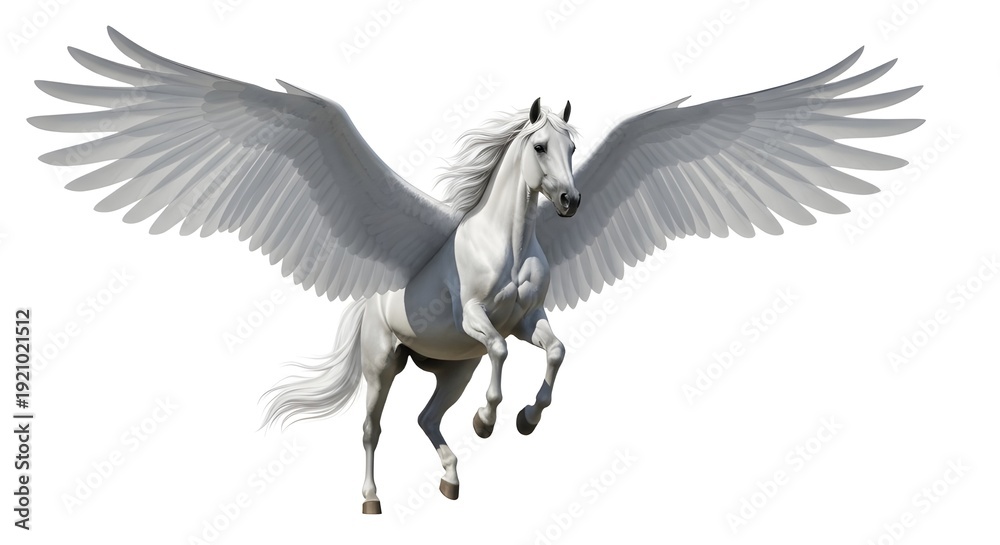 Obraz premium Graceful Mythological White Horse Soaring with Elegant Wings