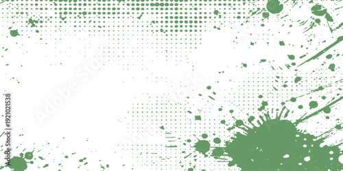 Abstract green grunge background texture with paint blots and ink splashes on a colorful vector banner design element for a web backdrop