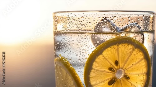 Refreshing Citrus Drink with Ice and Bubbles.