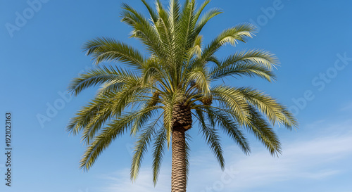 Wallpaper Mural A vibrant green palm tree stands tall against a clear blue sky on a sunny day, symbolizing tropical destinations and relaxation Torontodigital.ca