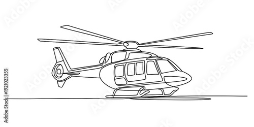 A minimalist line drawing illustration of a modern helicopter on a white background Vector, illustration