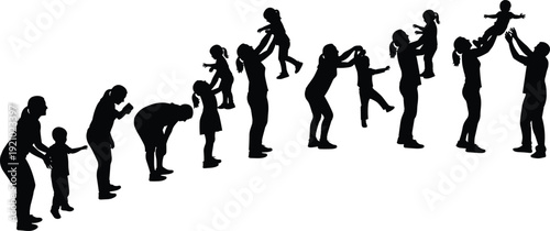 Black silhouettes of men walking with backpacks, featuring various poses of male travelers and students isolated on a white background.