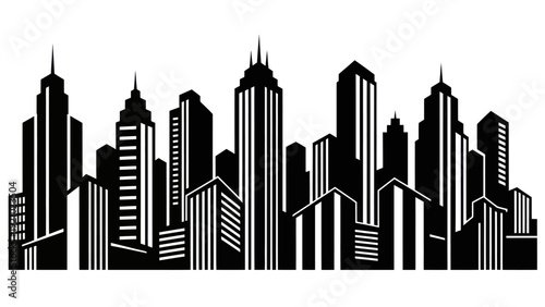 Modern urban city skyline silhouette featuring tall buildings and skyscrapers.
