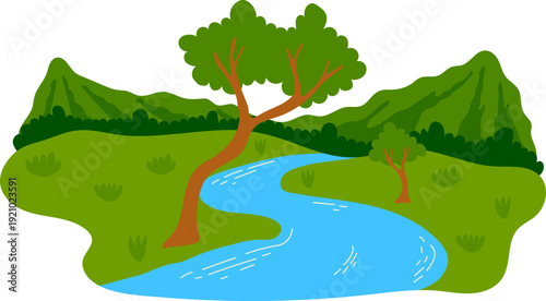 River View and Tree in Hillside Valley