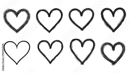 Fotografie Set of hand drawn heart shapes in various styles.