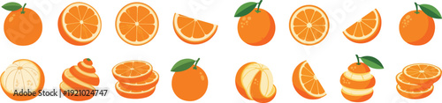 Fresh orange fruit collection with slices and zest for nutrition month
