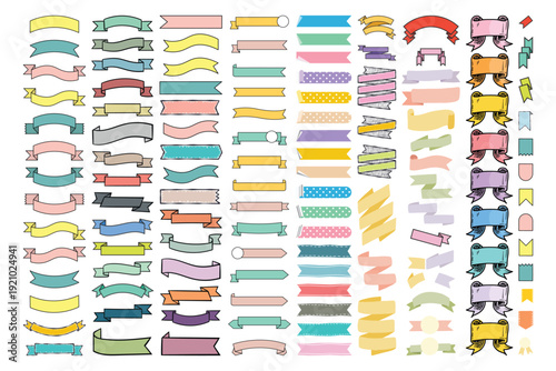 Ribbons and shapes. Promotion banner flag and sale decorative vintage elements. Vector quality guarantee special tag