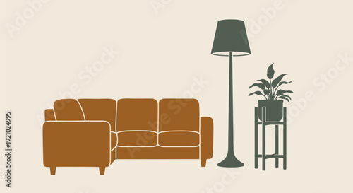 Brown Sofa Lamp Plant Furniture Interior.