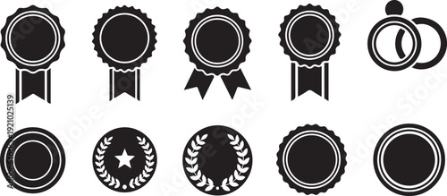 Set of various award badges and ribbon icons featuring different styles for achievement recognition designs