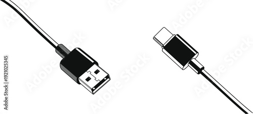 USB Type A to Type C charging cable connectors isolated on white background data transfer technology accessory vector illustration