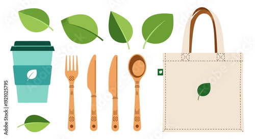 Eco Friendly Utensils and Reusable Bag.
