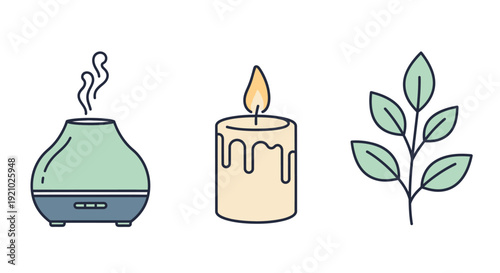 Essential Oil Diffuser Candle and Leaves.