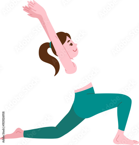 Female Character Stretching Low Lunge Pose Yoga