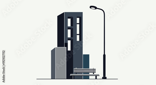 Modern Building with Street Lamp Illustration.