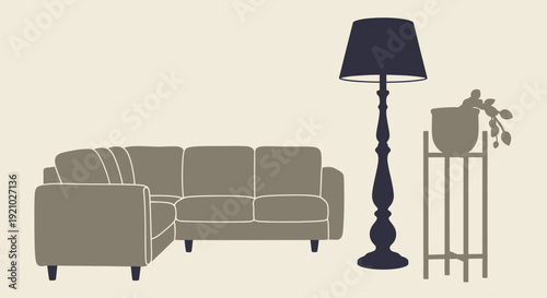 Modern Living Room Furniture and Lamp.