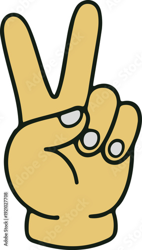 Illustrated Hand Making Peace or Victory Sign Gesture