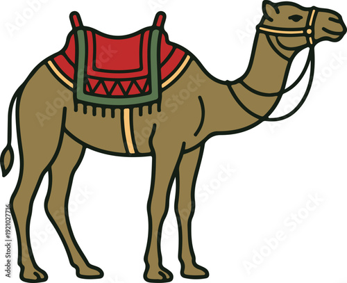 Exotic Desert Camel with Saddle Vector Illustration
