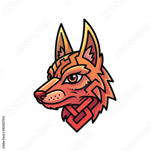 Stylized Celtic Fox Head Logo with Knotwork Pattern. Modern Tribal Animal Emblem Illustration.