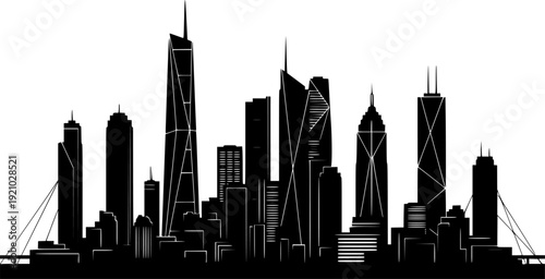 New york city skyline vector illustration black and white cityscape art eps silhouette

