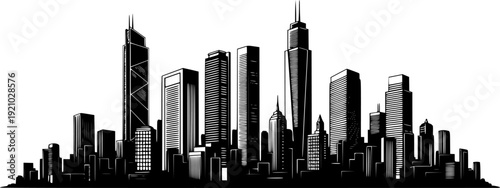 New york city skyline vector illustration black and white cityscape art eps silhouette
