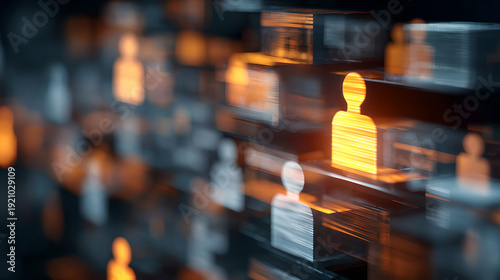 Glowing Particle User Profiles Floating Over Blurred Bokeh Glitter Digital Background

