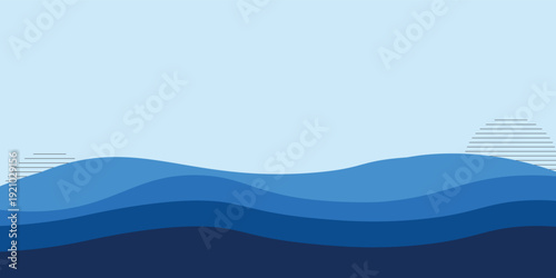 Sea waves illustration texture background with copy space. Flat lay backdrop