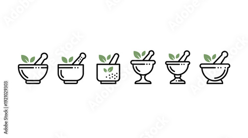 Herbal Mortar Pestle Vector Illustration Natural Remedies Plants Medicine Culinary Herbs Healing Bowl Graphic Design Vector Artwork for Holistic Health Botanical Branding