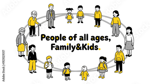 People of All Ages Vector Illustration Family Kids Community Circle Diverse Characters Cartoon Style Inclusive Design Graphic Vector Artwork for Social Unity Branding