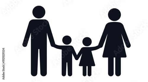 Family Icon Vector Illustration Parents Children Together Circle Border Unity Symbol Black White Line Art Graphic Vector Design for Family Support Services Branding