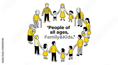People of All Ages Vector Illustration Family Kids Community Circle Diverse Characters Cartoon Style Inclusive Design Graphic Vector Artwork for Social Unity Branding