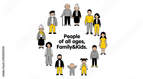 People of All Ages Vector Illustration Family Kids Community Circle Diverse Characters Cartoon Style Inclusive Design Graphic Vector Artwork for Social Unity Branding