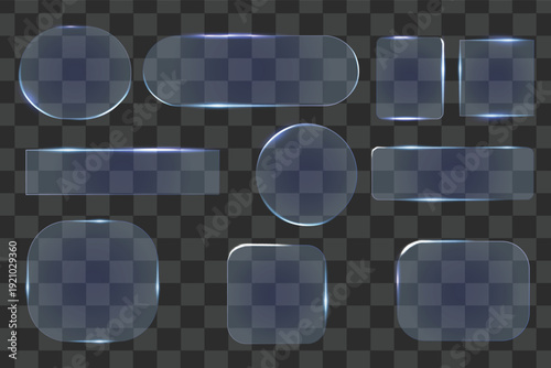 3D glass buttons. Circle, square, rectangle, squircle box, etc.