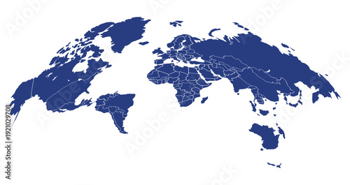 World map silhouette. Curved half globe of blue Earth.