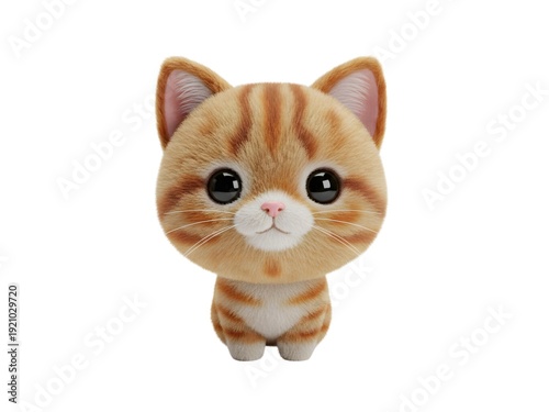 Premium 3D Plush Tabby Cat Toy Style Cute Fluffy Kitten Isolated on White