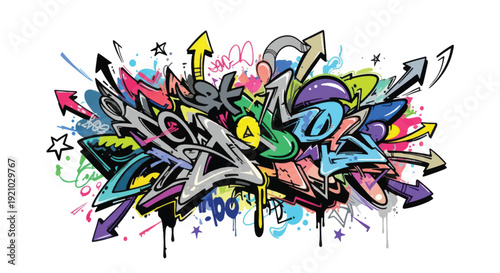 Vibrant Abstract Graffiti Artwork with Colorful Arrows and Shapes.