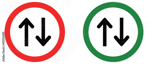 arrows in red and green colors pointing in opposite directions, isolated on a transparent background for business growth and ranking.