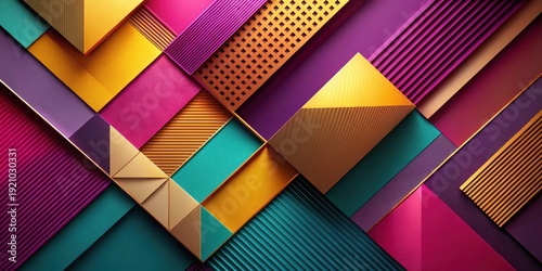 Abstract Geometric Composition Featuring Vibrant Hues and Textured Surfaces