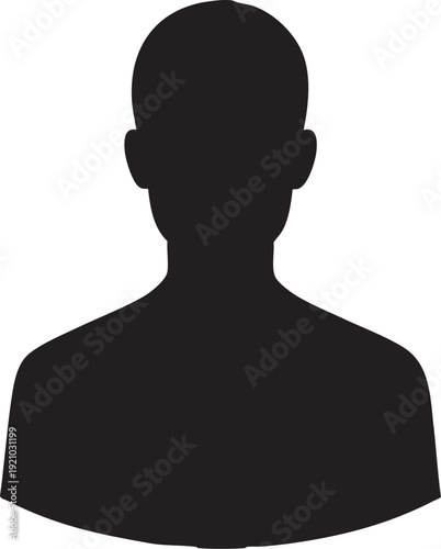 Minimalist black silhouette of a human head and shoulders profile avatar icon