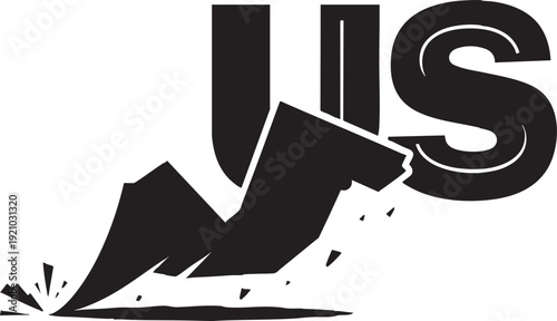 Minimalist Black US Logo Silhouette with Crashing Arrow and Shattered Fragments