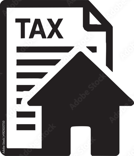 Property Tax Document and House Icon, Real Estate Financial Silhouette Vector Sign