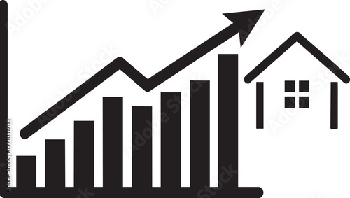 Real Estate Market Growth Graph with House Icon Symbolizing Property Investment Success and Profits