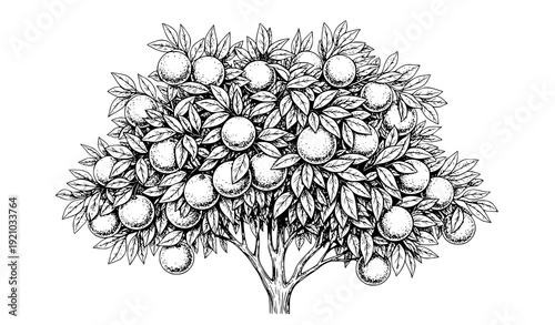 Hand drawn orange tree vector illustration retro botanical fruit sketch